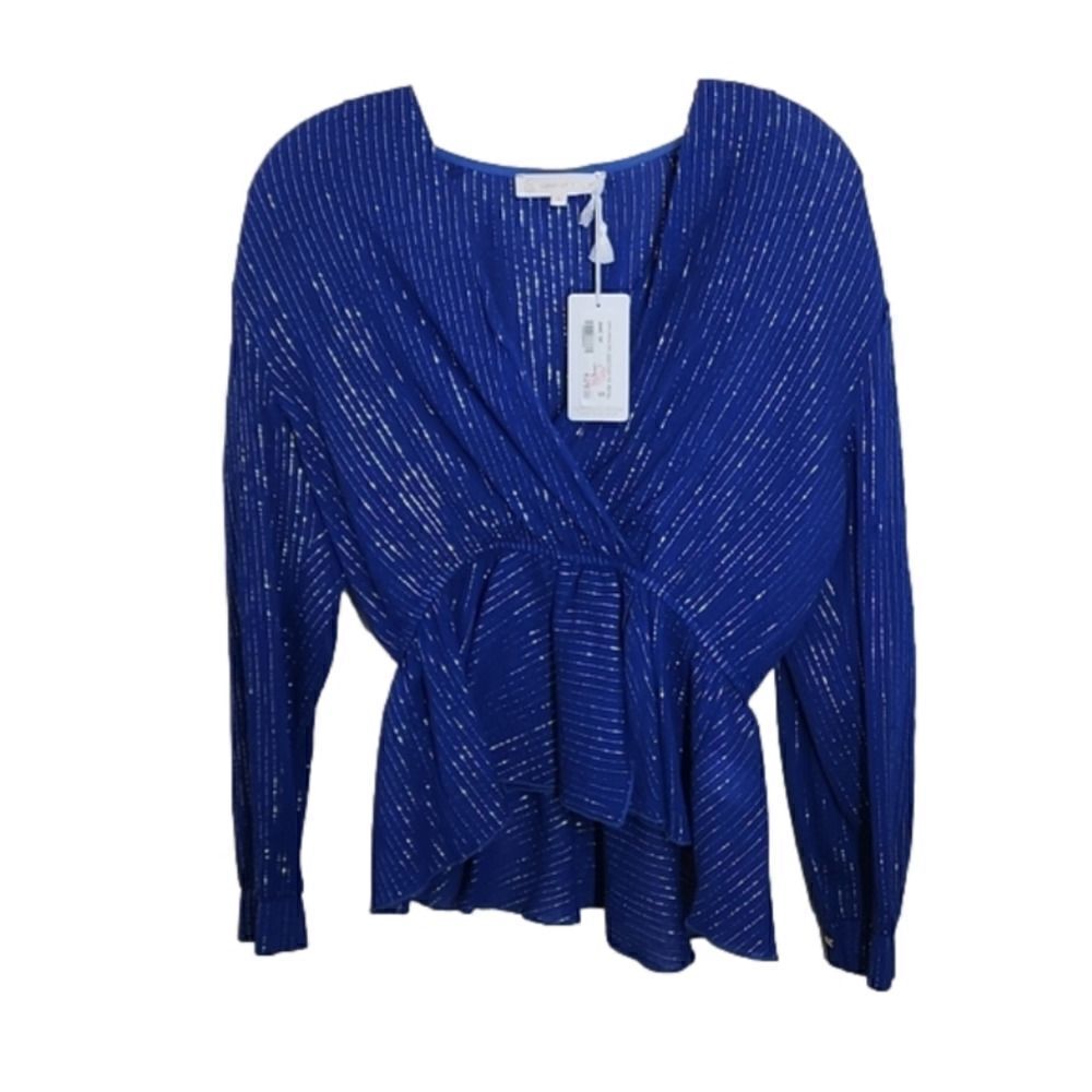 Corey Lynn Calter Amari Top Size Small Royal Blue With Gold Accent High Low‎